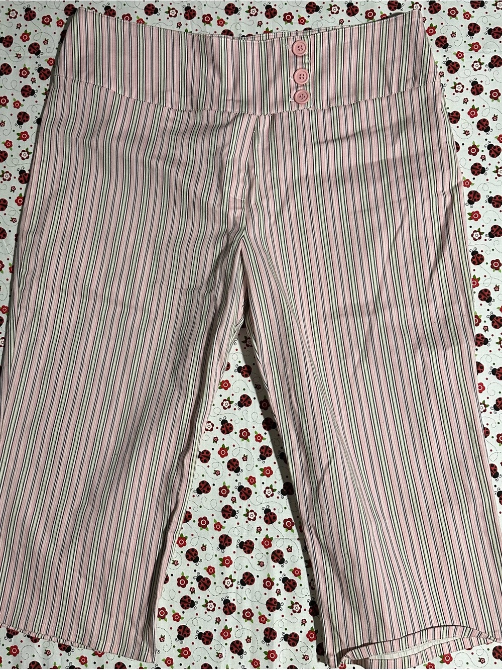 Carolina Blues High Waisted 90’s Wide Leg Striped Crop Trousers Women 18